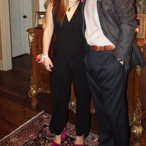 BCBGeneration Black Jumpsuit Faux Wrap Sharp V-Neck Sleeveless